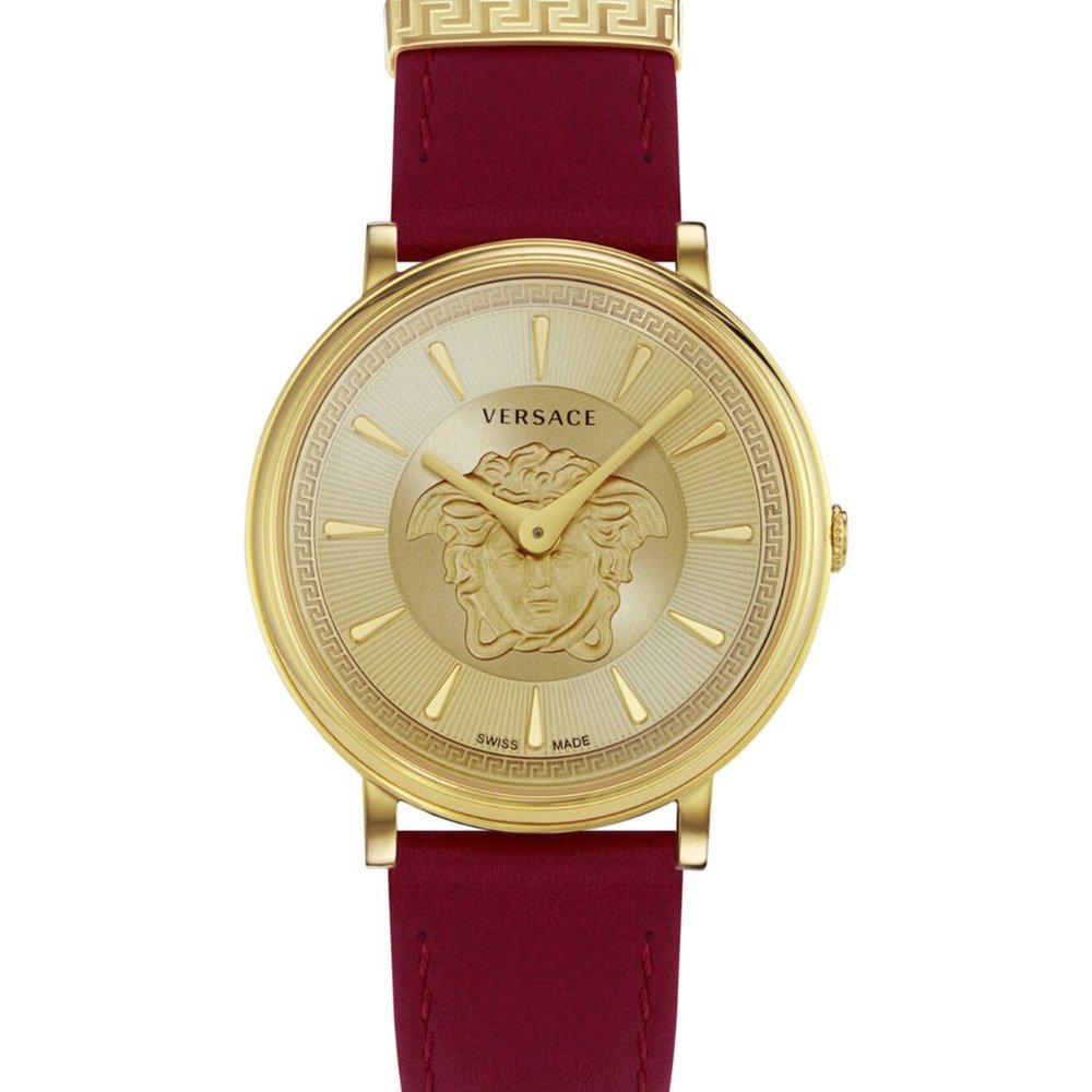NEW! Versace Gold 48mm Red Strap Watch
